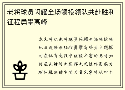 老将球员闪耀全场领投领队共赴胜利征程勇攀高峰